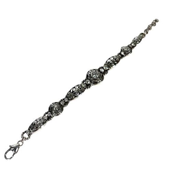 BRIGHTON Deco Lace Bracelet Silver Plated w/Cubic Zirconia Stones/ Rhinestones - Picture 15 of 16